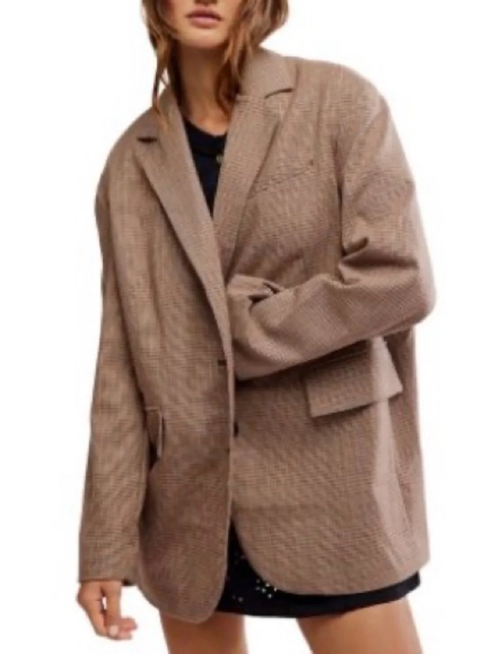 Free People Reggie Blazer Ginger Combo XL Plaid Oversized Blazer
